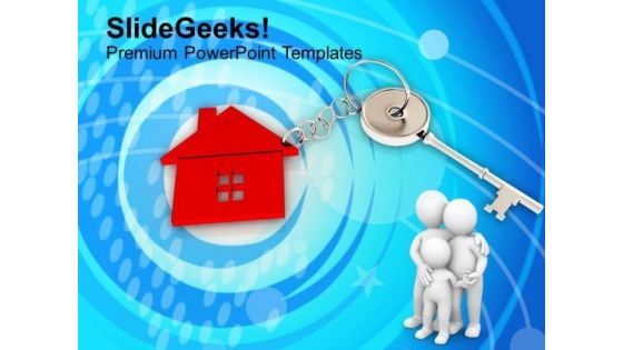 3d Men With Red House Key Real Estate PowerPoint Templates Ppt Backgrounds For Slides 1212
