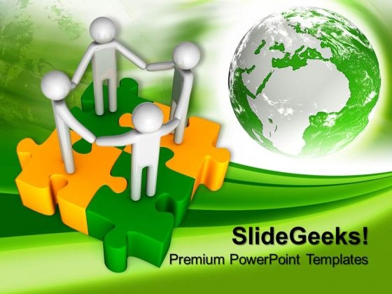 3d People Together On Puzzle Pieces Teamwork PowerPoint Templates And PowerPoint Themes 1012