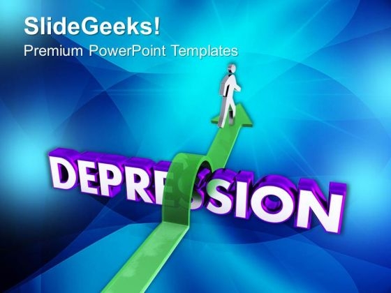 3d Person Jumps Over The Word Depression PowerPoint Templates Ppt Backgrounds For Slides 0713