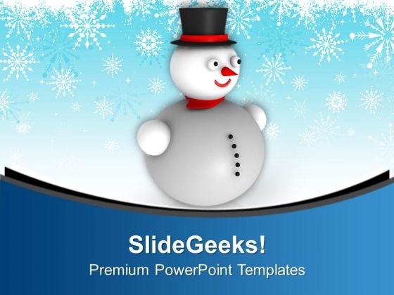3d Snowman With Hat Background Christmas PowerPoint Templates Ppt Backgrounds For Slides 0113