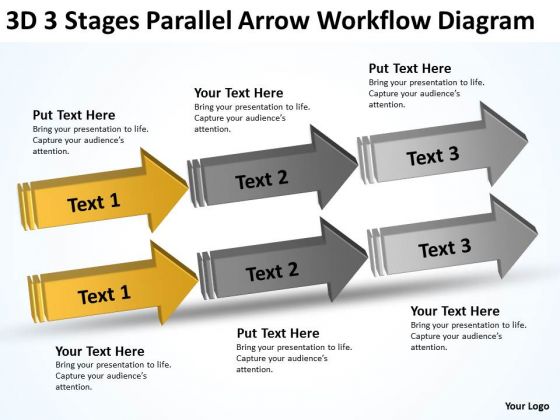 3d Stages Parallel Arrow Workflow Diagram Simple Business Plans PowerPoint Templates