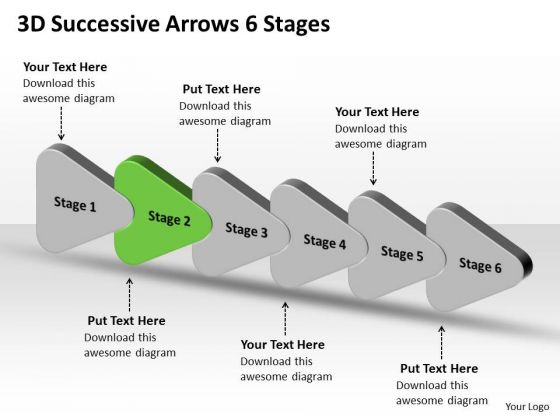 3d Successive Arrows 6 Stages Ppt Schematic Drawing Program PowerPoint Slides