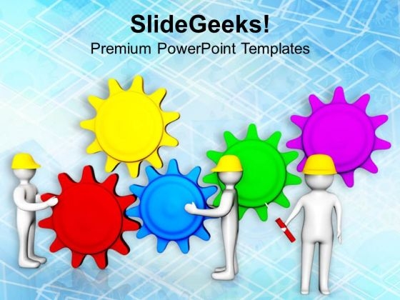 3d Team With Geas Teamwork PowerPoint Templates Ppt Backgrounds For Slides 0713