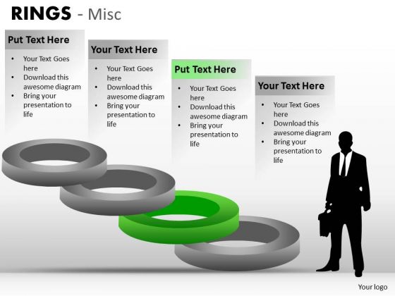 4 Stage Step Stairs Diagrams With Rings PowerPoint Slides