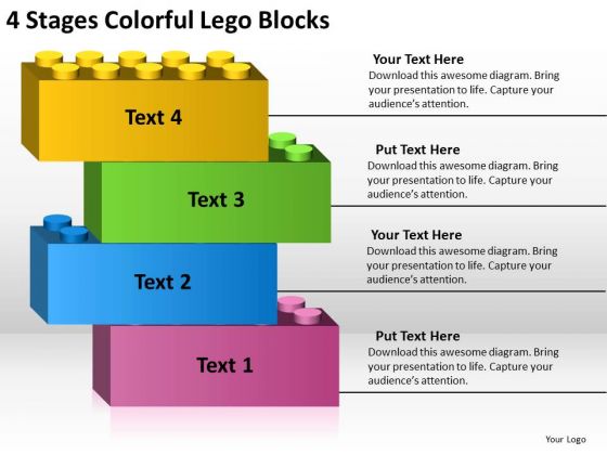 4 Stages Colorful Lego Blocks Business Plan Format Outline PowerPoint Templates