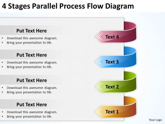 4 Stages Parallel Process Flow Diagram Template For Business Plan PowerPoint Slides