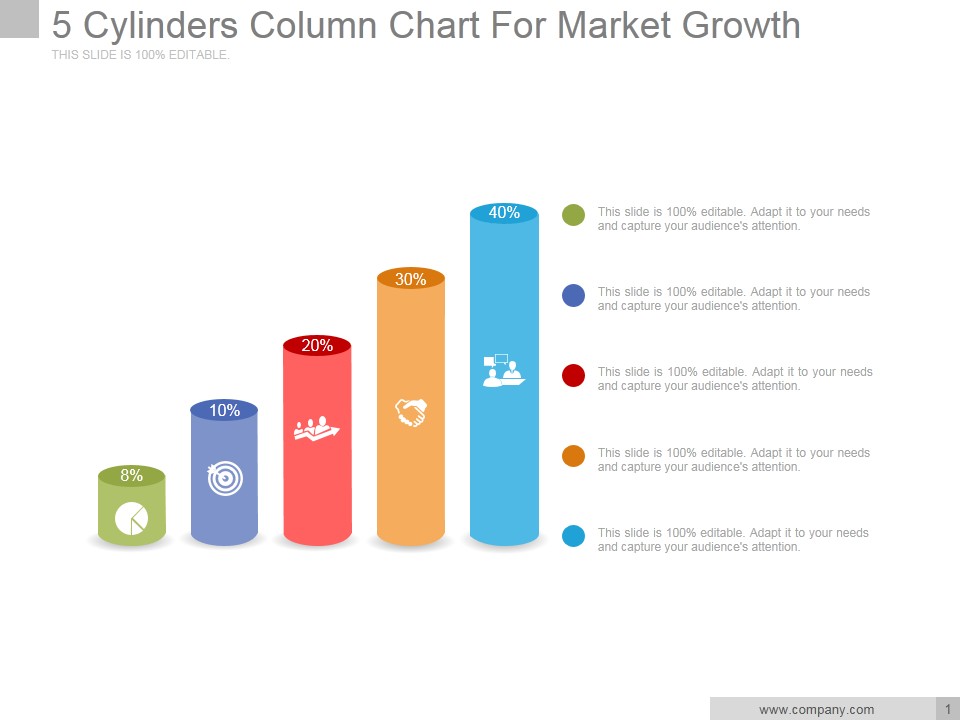 5 Cylinders Column Chart For Market Growth Ppt PowerPoint Presentation Outline