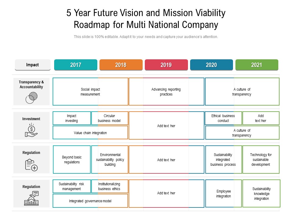 5 Year Future Vision And Mission Viability Roadmap For Multi National Company Themes