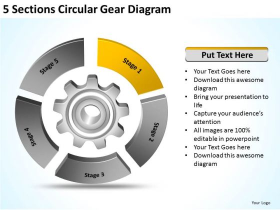 5 Sections Circular Gear Diagram How To Do Business Plan PowerPoint Templates