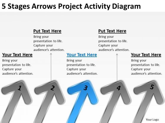 5 Stages Arrows Project Activity Diagram Outline Business Plan PowerPoint Slides