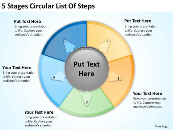 5 Stages Circular List Of Steps Real Estate Agent Business Plan PowerPoint Slides