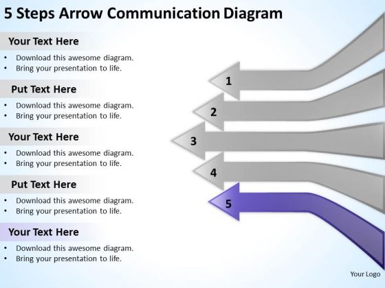 5 Steps Arrow Communication Diagram Ppt Non Profit Business Plan PowerPoint Templates