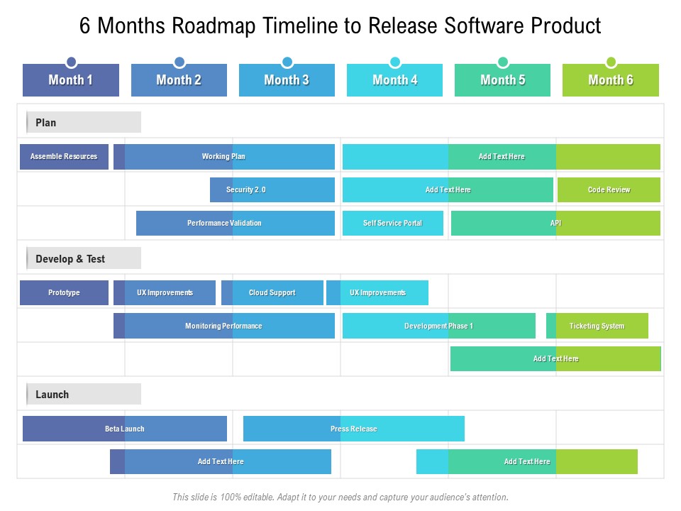 6 Months Roadmap Timeline To Release Software Product Pictures
