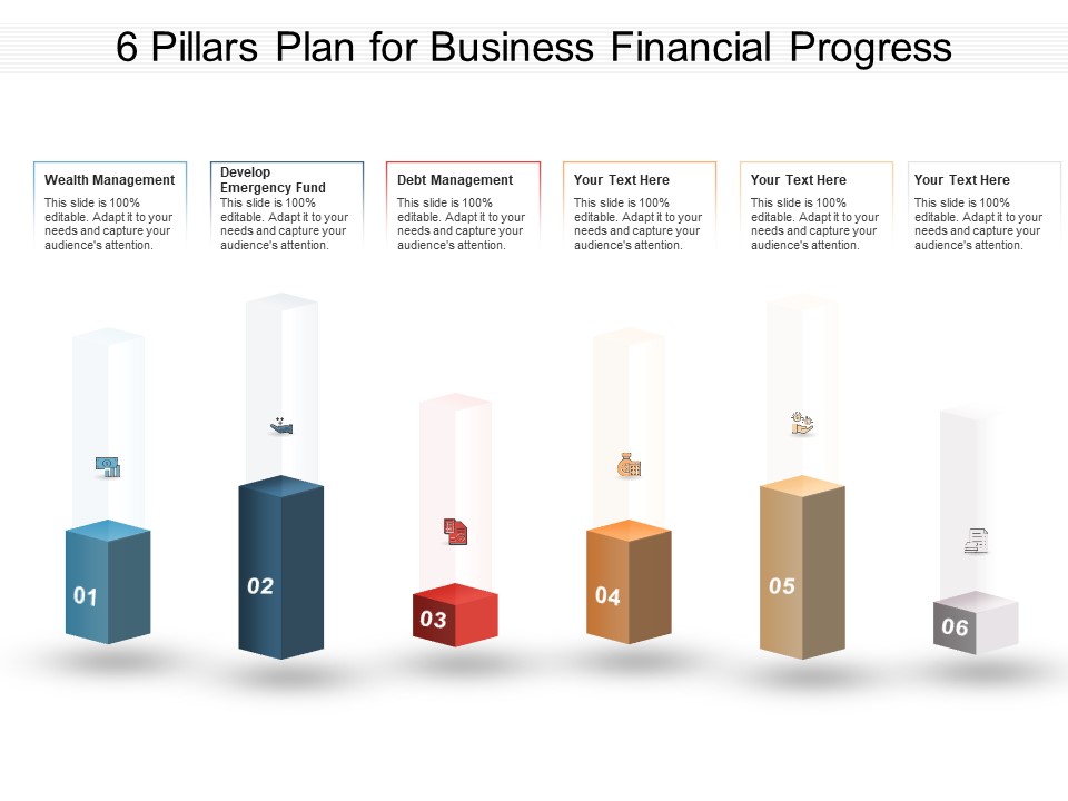 6 Pillars Plan For Business Financial Progress Ppt PowerPoint Presentation Outline Deck PDF