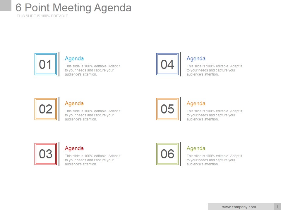 6 Point Meeting Agenda Ppt PowerPoint Presentation Infographic Template