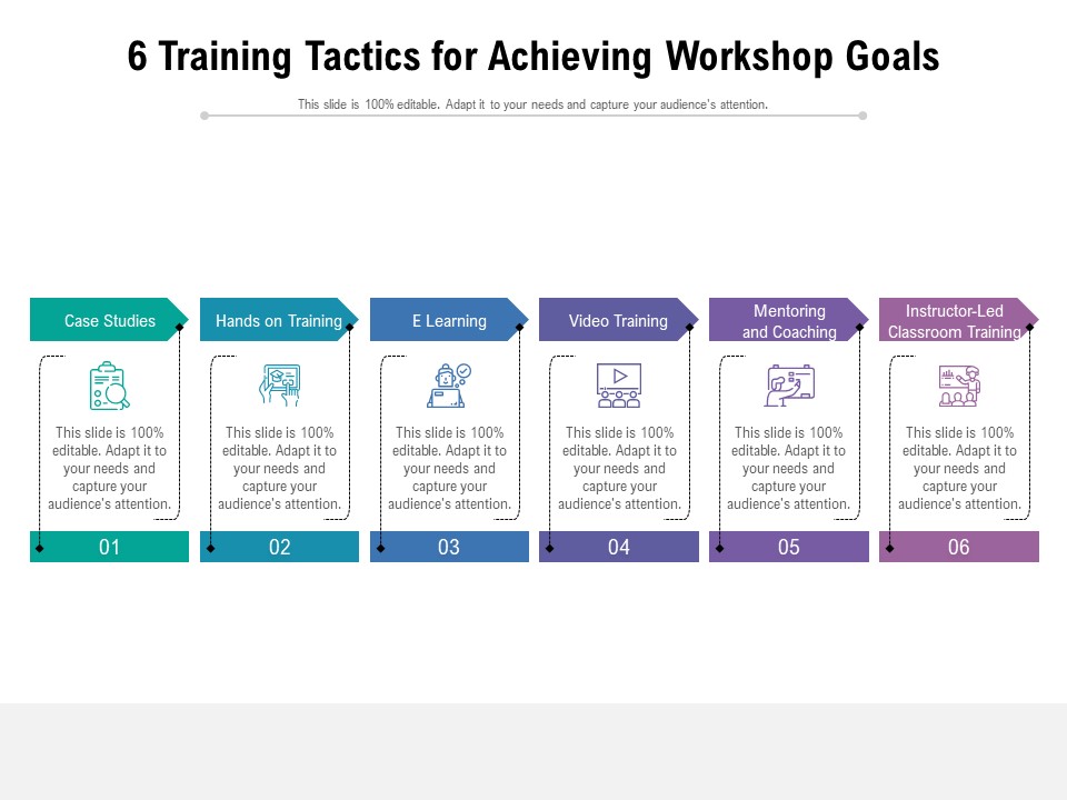 6 Training Tactics For Achieving Workshop Goals Ppt PowerPoint Presentation Example 2015 PDF