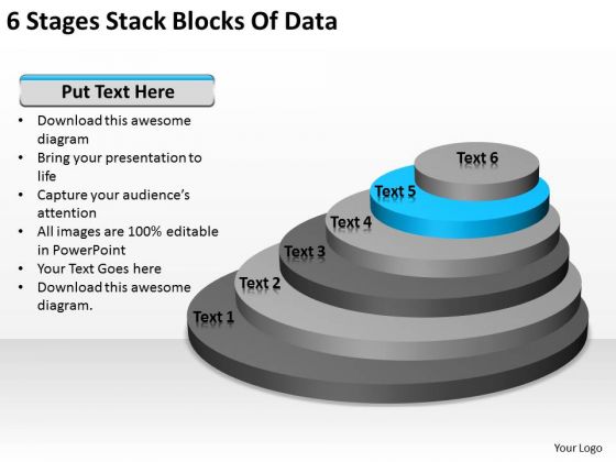6 Stages Stack Blocks Of Data Business Plan Financials PowerPoint Slides