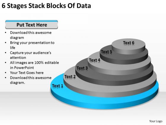 6 Stages Stack Blocks Of Data Format Business Plan PowerPoint Slides