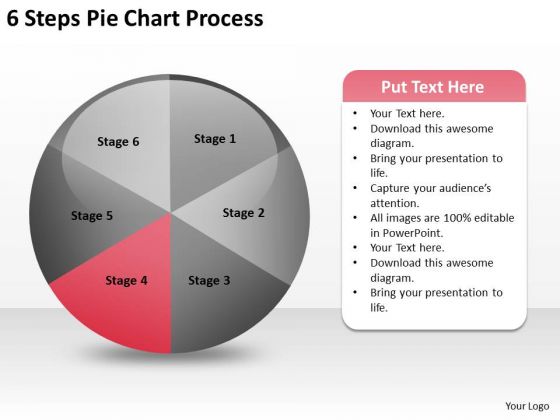6 Steps Pie Chart Process Sample Real Estate Business Plan PowerPoint Slides
