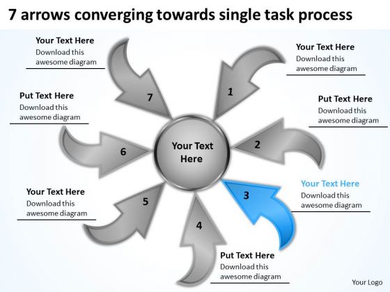 7 Arrows Converging Towards Single Task Process Circular Diagram PowerPoint Slides