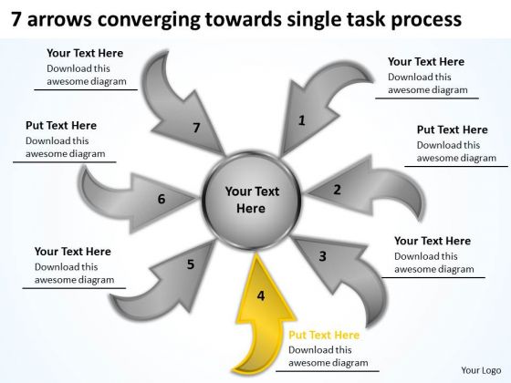 7 Arrows Converging Towards Single Task Process Circular Flow Chart PowerPoint Templates