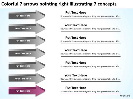 7 Arrows Pointing Right Illustrating Concepts Ppt Hot Dog Business Plan PowerPoint Slides