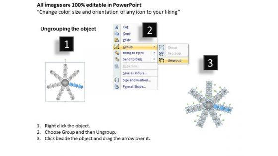 7 Stages Diverging Arrows Schematic Diagram Ppt Charts And Networks PowerPoint Slide
