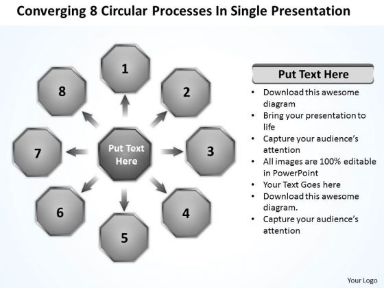 8 Circular Processes In Single Presentation Flow Diagram PowerPoint Slides