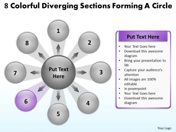 8 Colorful Diverging Sections Forming A Circle Cycle Arrow Chart PowerPoint Templates