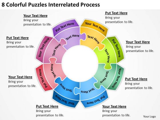 8 Colorful Puzzles Interrelated Process Detailed Business Plan PowerPoint Slides