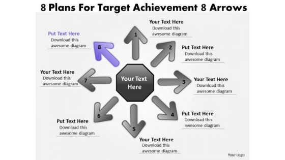 8 Plans For Target Achievement Arrows Circular Flow Layout Network PowerPoint Slides