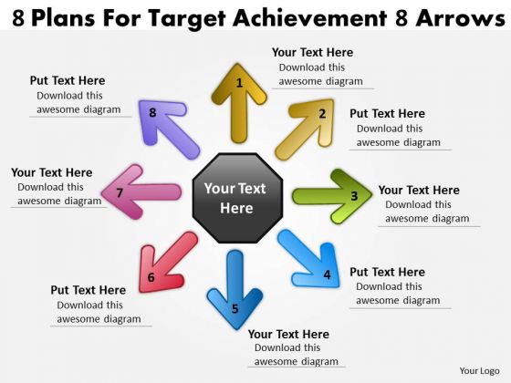 8 Plans For Target Achievement Arrows Cycle Process PowerPoint Templates
