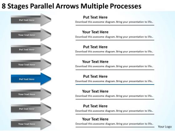 8 Stages Parallel Arrows Multiple Processes Business Plan Writer PowerPoint Slides