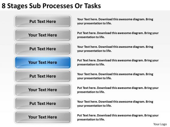 8 Stages Sub Processes Or Tasks Ppt Business Plan PowerPoint Template