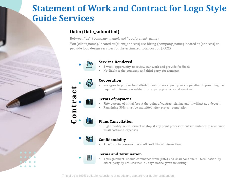 A Step By Step Guide To Creating Brand Guidelines Statement Of Work And Contract For Logo Style Guide Services Slides PDF