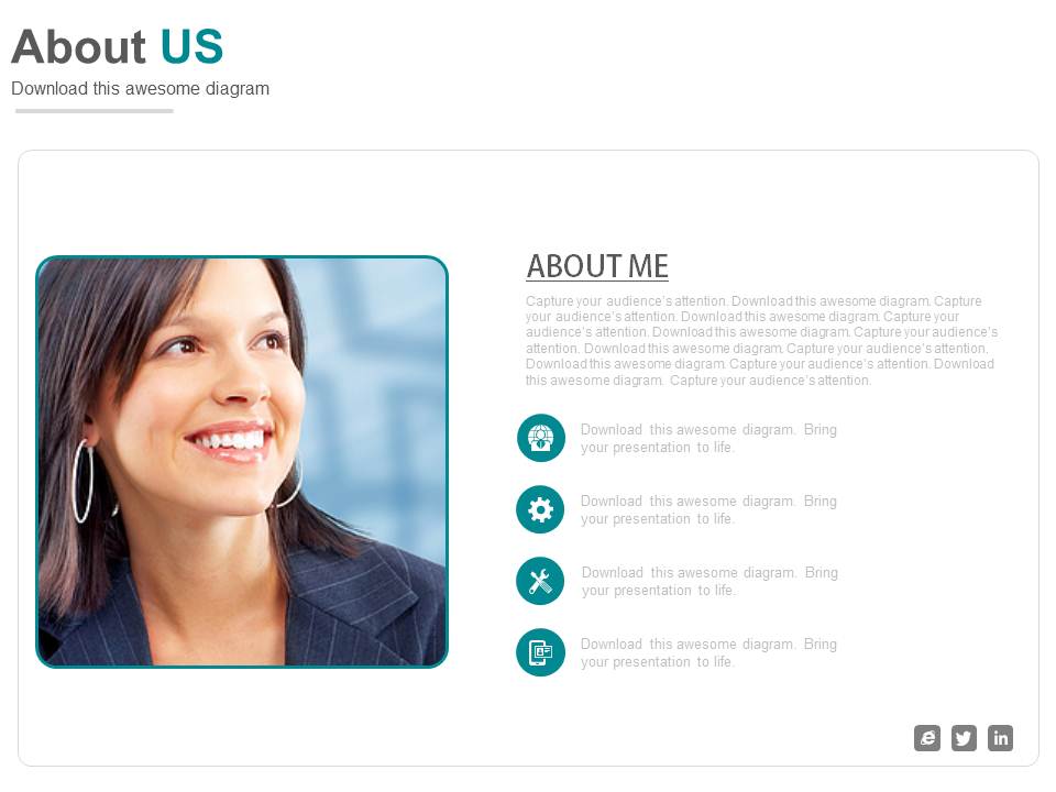 About Me Slide With Icons Powerpoint Slides
