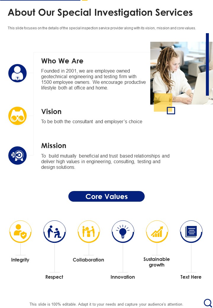 About Our Special Investigation Services One Pager Sample Example Document