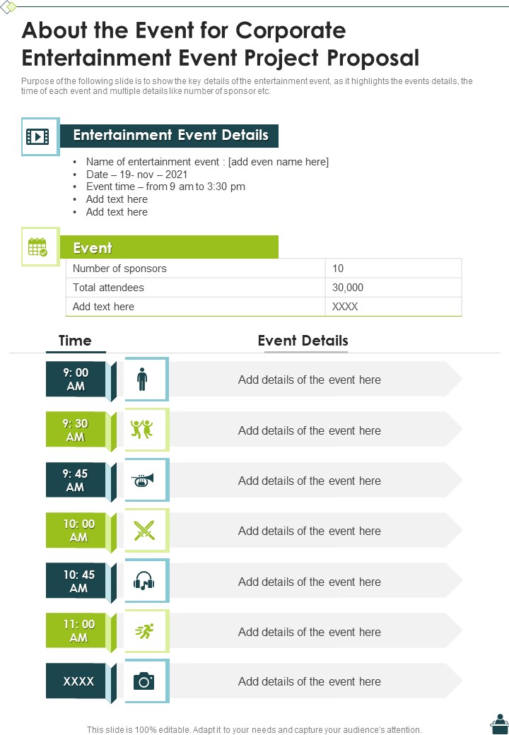 About The Event For Corporate Entertainment Event Project Proposal One Pager Sample Example Document