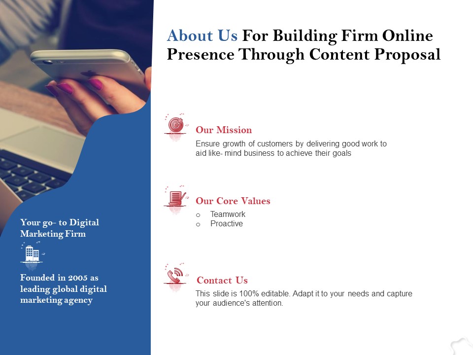 About Us For Building Firm Online Presence Through Content Proposal Ppt PowerPoint Presentation Summary Aids