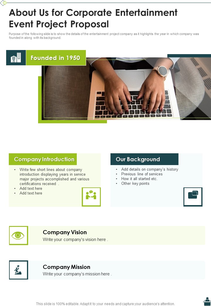 About Us For Corporate Entertainment Event Project Proposal One Pager Sample Example Document
