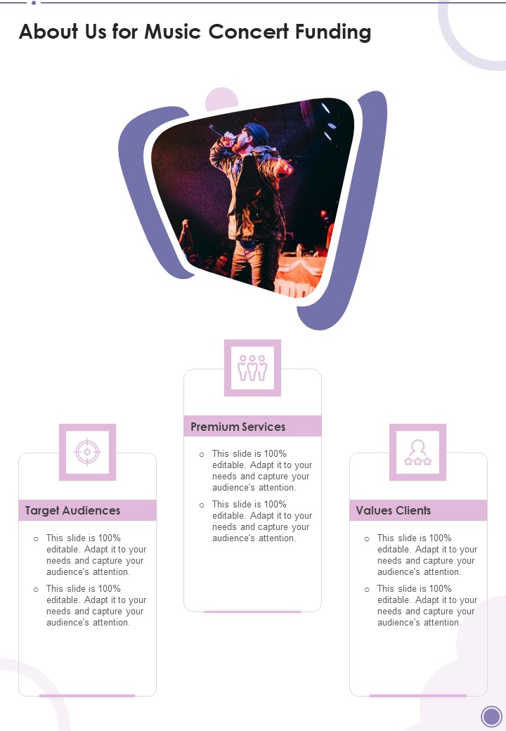 About Us For Music Concert Funding One Pager Sample Example Document