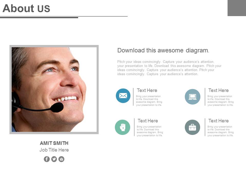 About Us Slide For Company Overview Powerpoint Slides