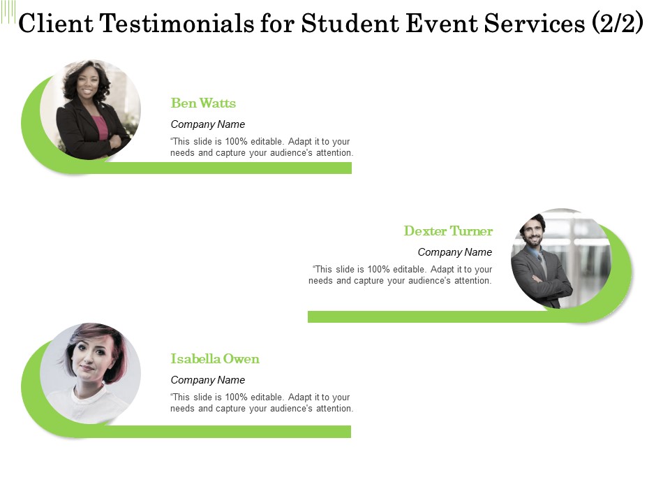 Academic Study Proposal Client Testimonials For Student Event Services Ppt Infographic Template Pictures PDF