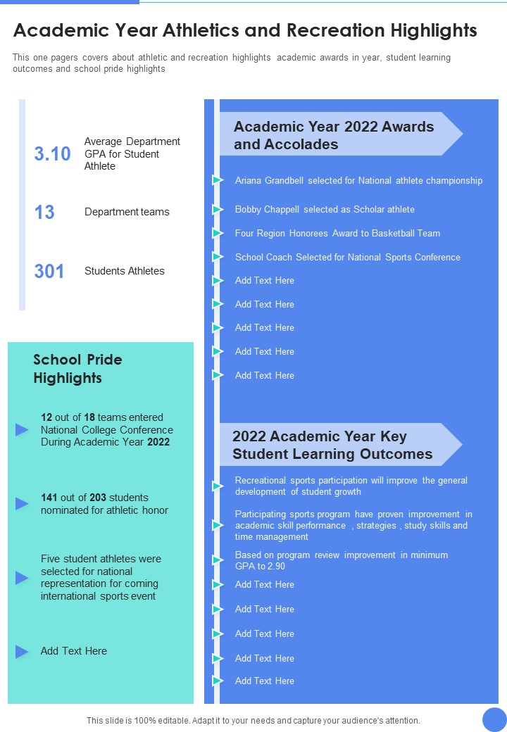 Academic Year Athletics And Recreation Highlights One Pager Documents