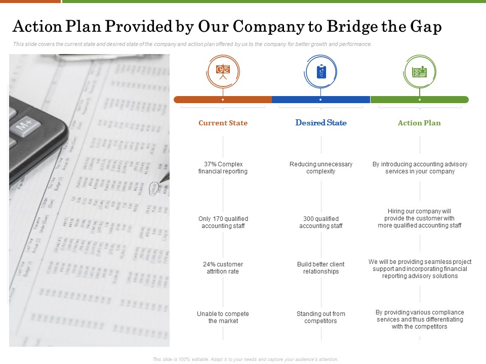 Accounting Advisory Services For Organization Action Plan Provided By Our Company To Bridge The Gap Diagrams PDF