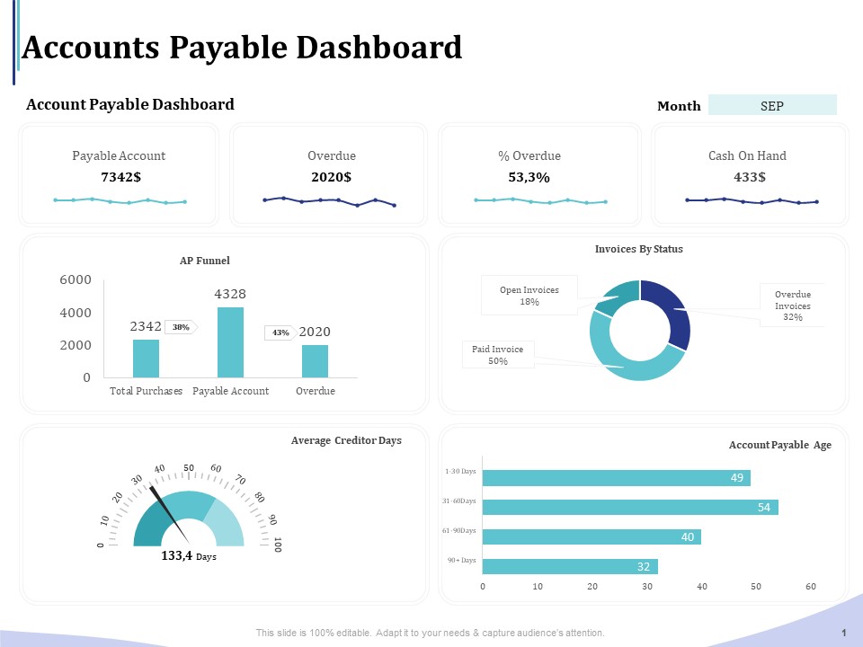 Accounting And Bookkeeping Services Accounts Payable Dashboard Ppt File Guidelines PDF