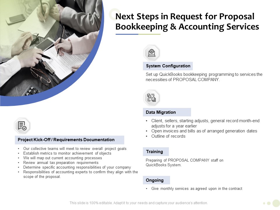 Accounting And Tax Services Next Steps Request For Bookkeeping And Accounting Services Designs PDF
