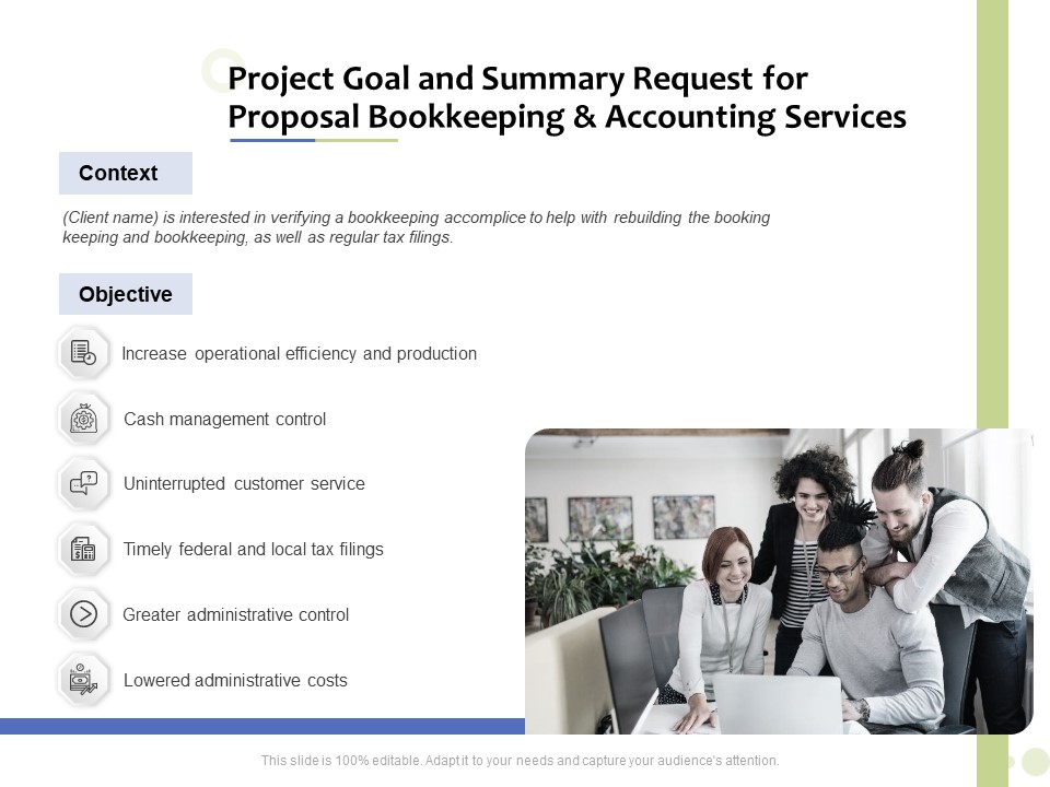 Accounting And Tax Services Project Goal And Summary Request For Bookkeeping And Accounting Services Summary PDF