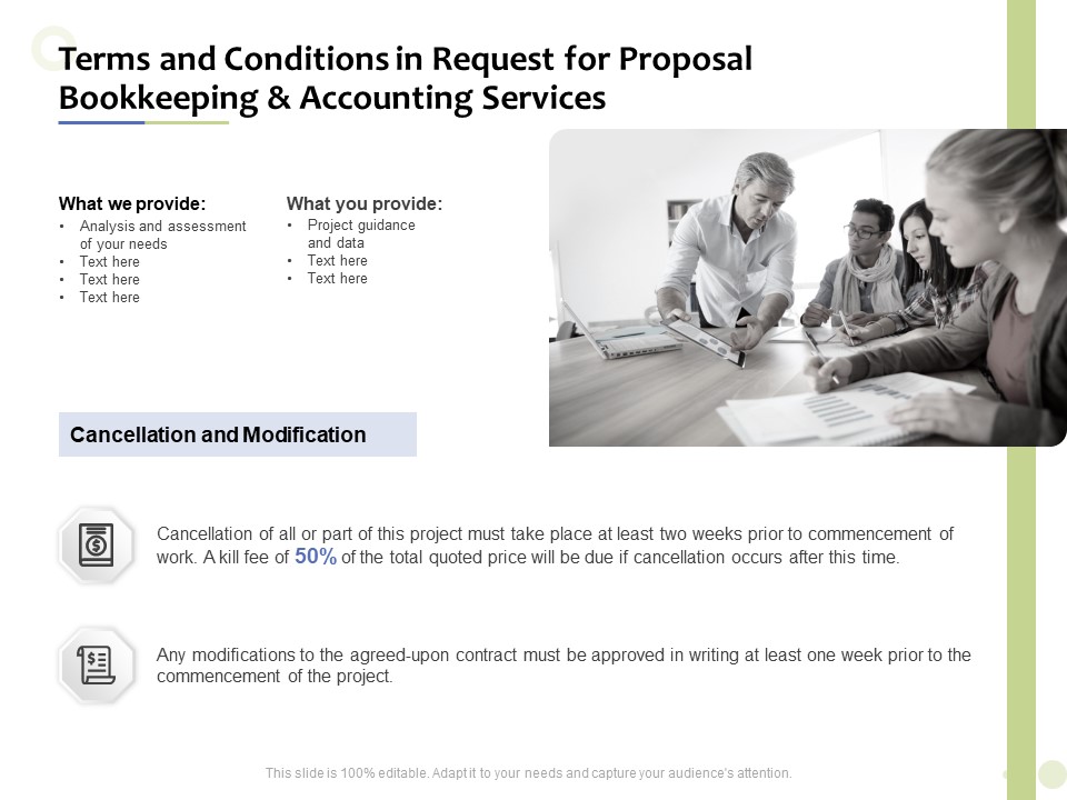 Accounting And Tax Services Terms And Conditions In Request For Bookkeeping And Accounting Services Summary PDF