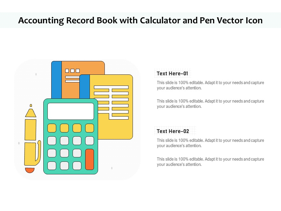 Accounting Record Book With Calculator And Pen Vector Icon Ppt PowerPoint Presentation Examples PDF